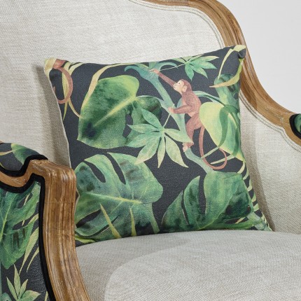 VICTOR JUNGLE - Sillón bergère estilo romántico de madera, lino y tela estampada, 1 plaza