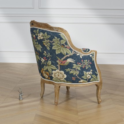 VICTOR LOPHURA - Shabby chic style bergère armchair in solid wood and premium linen, 1 seat