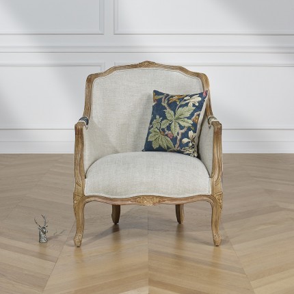 VICTOR LOPHURA - Shabby chic style bergère armchair in solid wood and premium linen, 1 seat