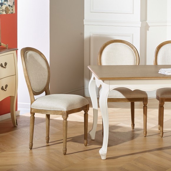 MEDAGLIONE - Sedie in stile shabby chic in legno massello e lino premium, set di 2