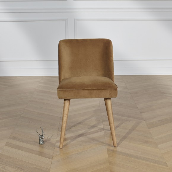 APOLLINE BRUXELLES - Chaises style nordique en bois, tissus velours et tweed, lot de 2