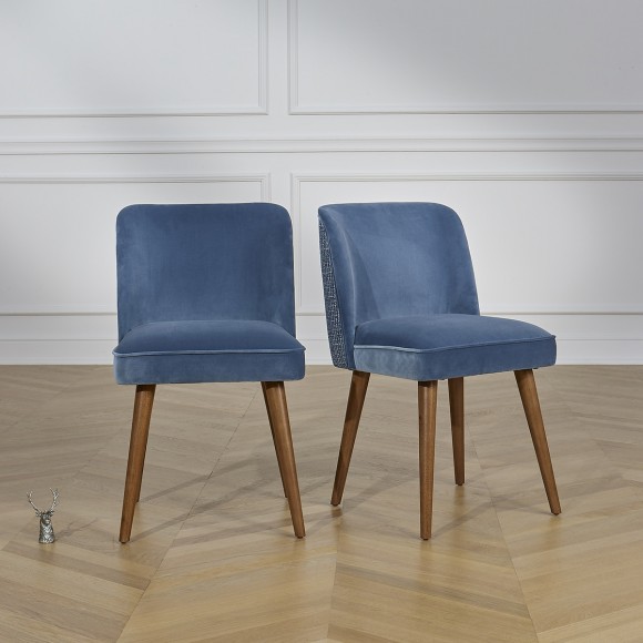 APOLLINE LOUVAIN - Scandinavian-style chairs in wood, velvet fabric, and tweed, set of 2