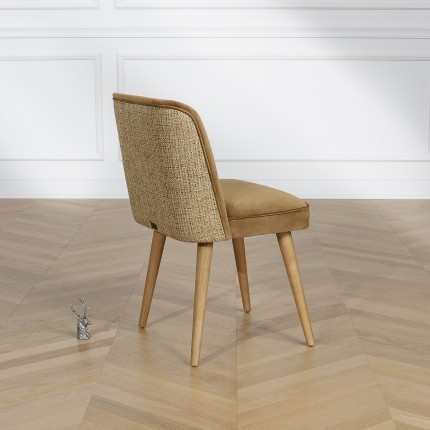 APOLLINE BRUXELLES - Chaises style nordique en bois, tissus velours et tweed, lot de 2