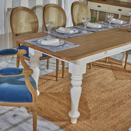 MEDAILLON - Fauteuil de table en cannage et velours bleu