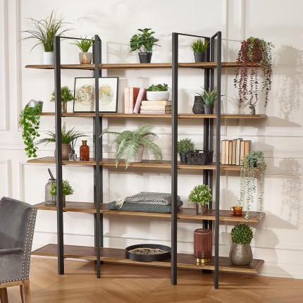 YORK - Industrial style shelf in oak and metal, 5 shelves