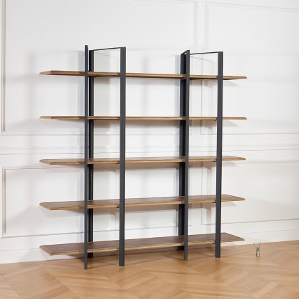 YORK - Industrial style shelf in oak and metal, 5 shelves