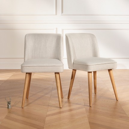 APOLLINE LINUM - Scandinavian style chairs in fire-resistant fabric and solid wood, set of 2, FSC® certified wood