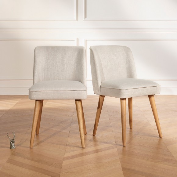 APOLLINE LINUM - Sedie in stile scandinavo in tessuto ignifugo e legno massiccio, set di 2, legno certificato FSC®