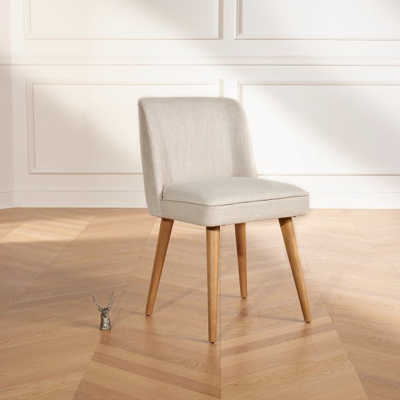 APOLLINE LINUM - Sedie in stile scandinavo in tessuto ignifugo e legno massiccio, set di 2, legno certificato FSC®