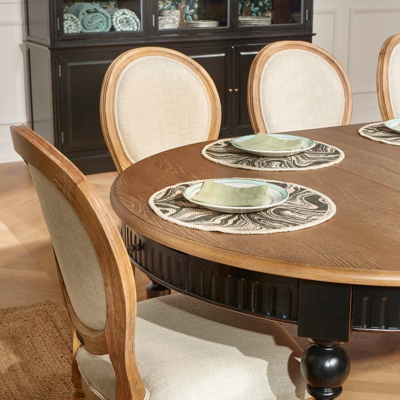 AUDE - Mesa de comedor extensible estilo romántico, 6/16 cubiertos, madera maciza, madera certificada FSC®