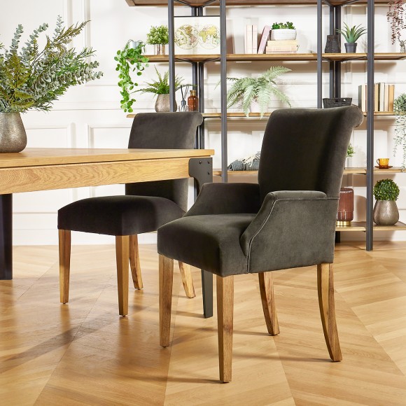 ALIX - Sillón de mesa estilo moderno en madera maciza y tela de terciopelo, 1 plaza