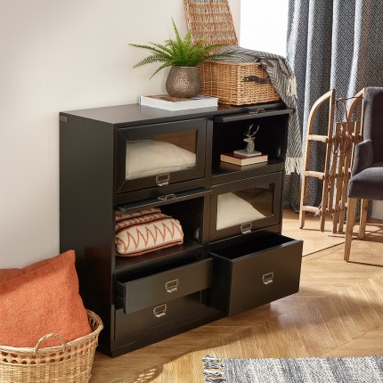 CARGO - Mueble de almacenamiento con 3 cajones, 4 compartimentos con vidrio