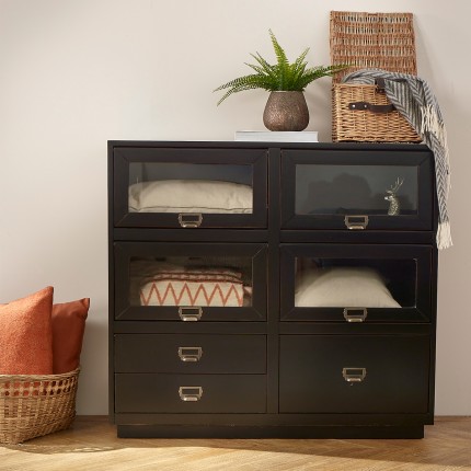 CARGO - Mueble de almacenamiento con 3 cajones, 4 compartimentos con vidrio