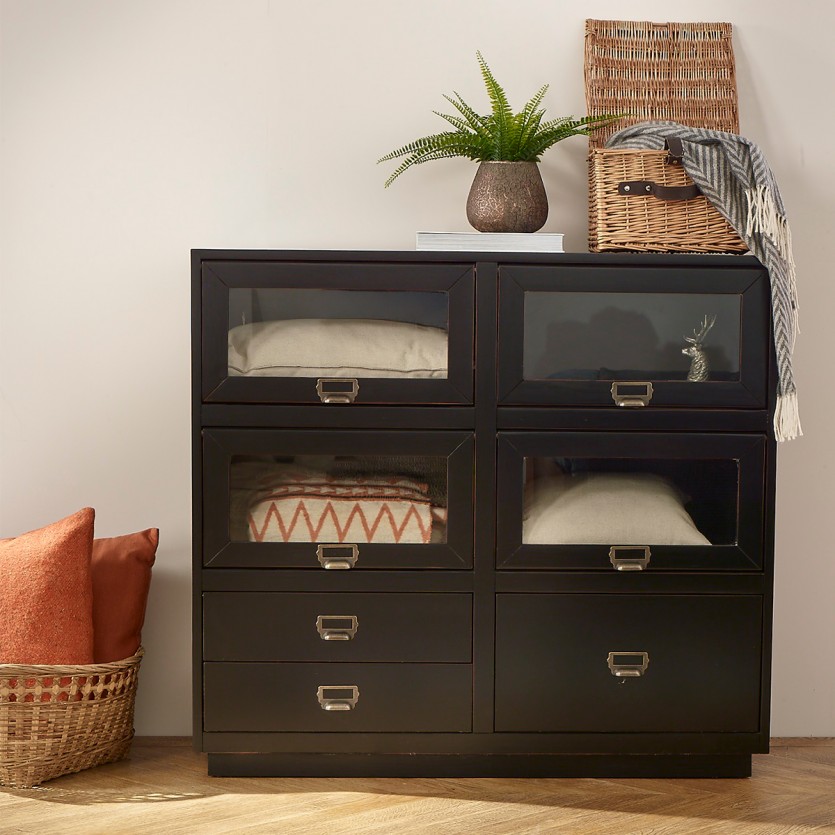 CARGO - Storage unit with 3 drawers, 4 glass compartments