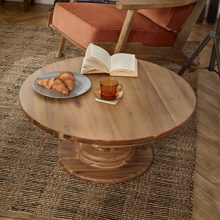 TODD - Runder Couchtisch im Chalet-Stil, zentrales Bein aus Massivholz, 80 cm