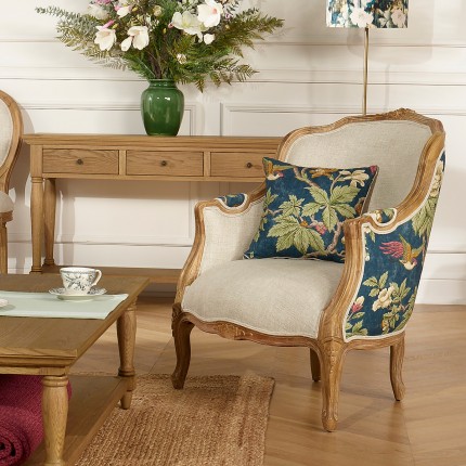 VICTOR LOPHURA - Shabby chic style bergère armchair in solid wood and premium linen, 1 seat