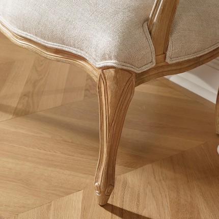 INES – Poltrona bergère stile Luigi XV in legno e tessuto lino premium, 1 posto