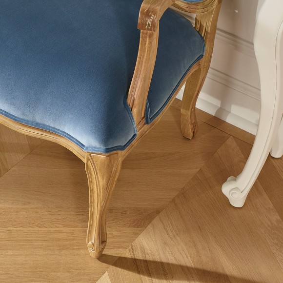 INES – Louis XV Stil Sessel aus Holz und 100% Baumwollstoff in Louis Blau, 1 Platz