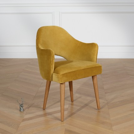 SAINT GERMAIN - Nordic-style dining chair in solid wood and velvet fabric, 1 seat