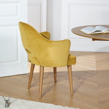 SAINT GERMAIN - Silla de mesa estilo nórdico en madera maciza y tela de terciopelo, 1 plaza