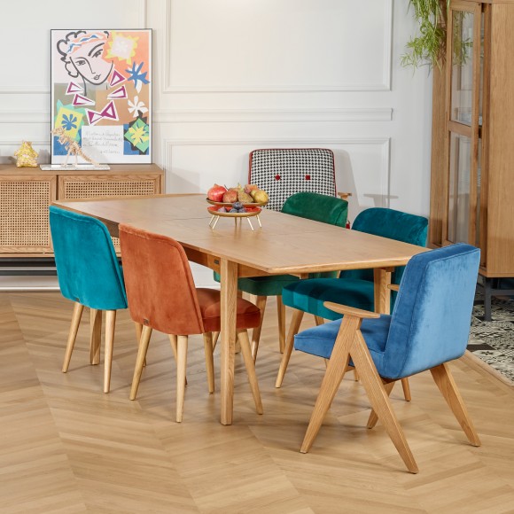 DALHIA - Table de repas à rallonge scandinave en chêne, 6/8 couverts, bois certifié FSC®