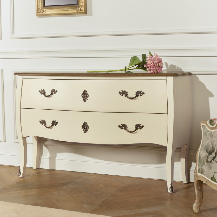 ALIENOR - Commode blanche style Louix XV, plateau en chêne, 2 tiroirs - bois certifié FSC®