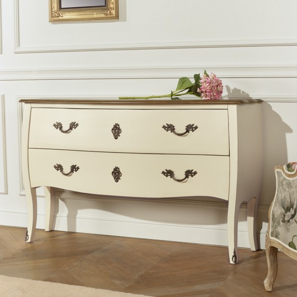 ALIENOR - White Louis XV style dresser, oak top, 2 drawers - FSC® certified wood