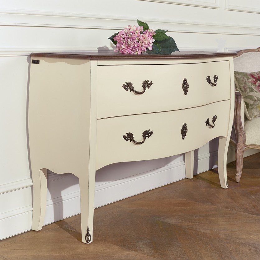 ALIENOR - Comò bianco stile Luigi XV, piano in rovere, 2 cassetti - legno certificato FSC®