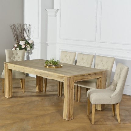 OPHELIA - Sillas tapizadas de estilo moderno, madera maciza y tejido de lino, juego de 2, madera certificada FSC®