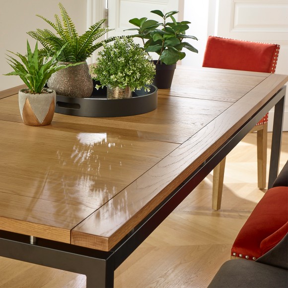 AIMIE - Industrial style dining table with oak top and metal legs, seats 8, FSC® certified wood