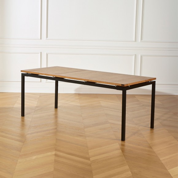 AIMIE - Industrial style dining table with oak top and metal legs, seats 8, FSC® certified wood