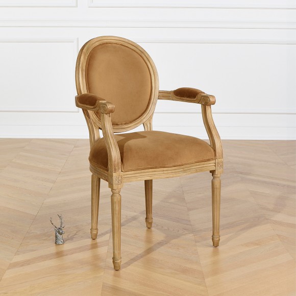 MEDAILLON - Shabby chic style cabriolet armchair in solid wood and velvet fabric, FSC® certified wood, 1 seat