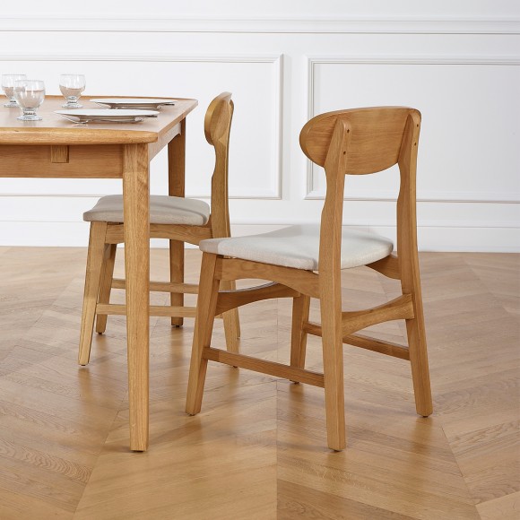 DALHIA - Vintage style chairs in solid oak and fire-retardant fabric, set of 2, FSC® certified wood