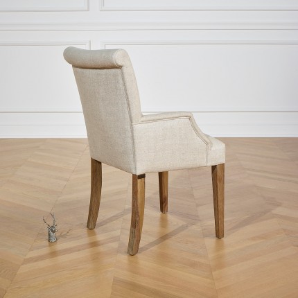 ALIX - Modern style dining chair with armrests in solid wood and premium linen fabric, 1 seat