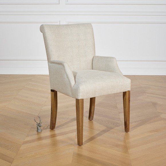 ALIX - Modern style dining chair with armrests in solid wood and premium linen fabric, 1 seat