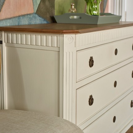 HORACE - Shabby chic dresser, oak top, 3 drawers, White