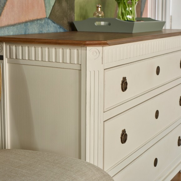 HORACE - Shabby chic dresser, oak top, 3 drawers, White