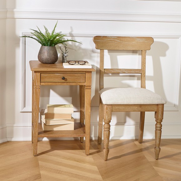 SARAH – Sillas de comedor de estilo contemporáneo en madera maciza y tela de lino premium, juego de 2, madera certificada FSC®