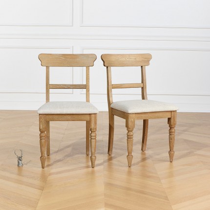 SARAH – Sillas de comedor de estilo contemporáneo en madera maciza y tela de lino premium, juego de 2, madera certificada FSC®