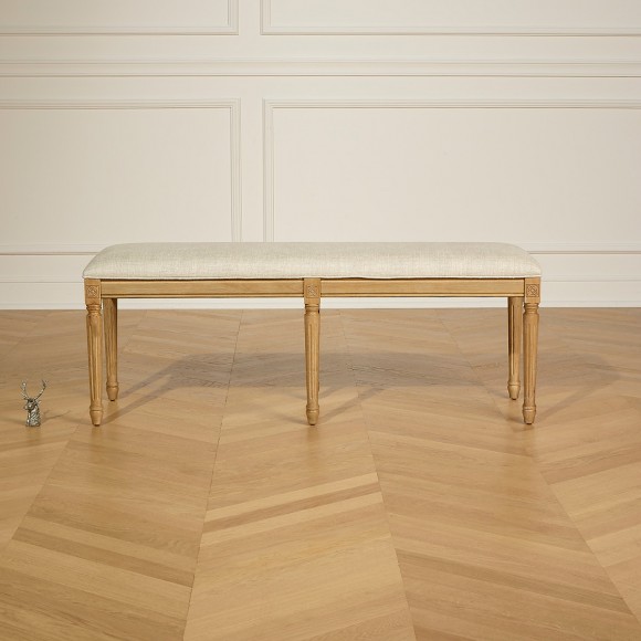 STEPHEN – Shabby chic style bench in solid oak and premium linen fabric