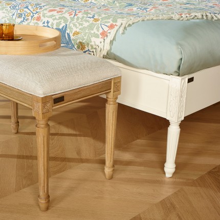 STEPHEN – Shabby chic style bench in solid oak and premium linen fabric