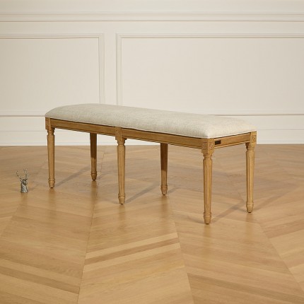 STEPHEN – Shabby chic style bench in solid oak and premium linen fabric