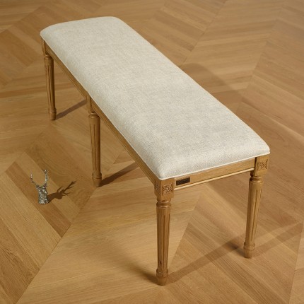 STEPHEN – Shabby chic style bench in solid oak and premium linen fabric