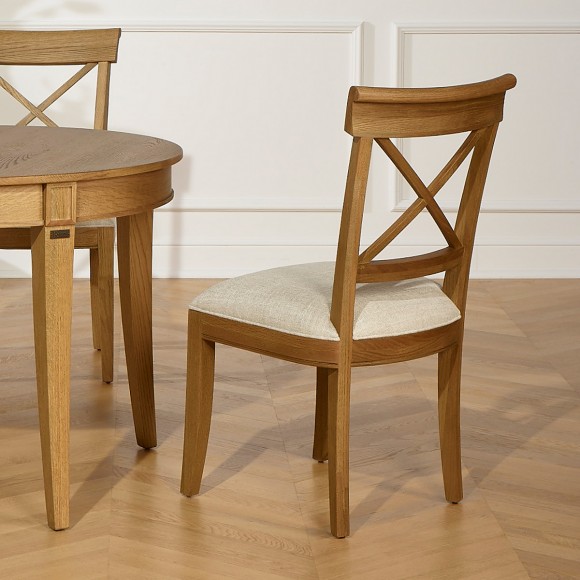 PORT ROYAL - Shabby chic style dining chairs in oak and premium linen, set of 2