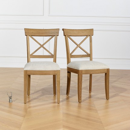 PORT ROYAL - Shabby chic style dining chairs in oak and premium linen, set of 2