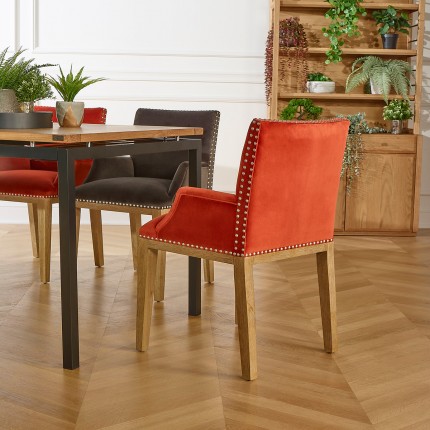 IANA - Silla de mesa de diseño en madera maciza y tela de terciopelo, madera certificada FSC®, 1 plaza