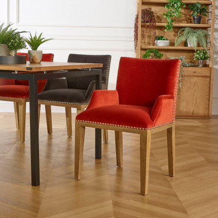 IANA- Design-Tischstuhl aus Massivholz und Samtstoff, FSC®-zertifiziertes Holz, 1 Sitzplatz