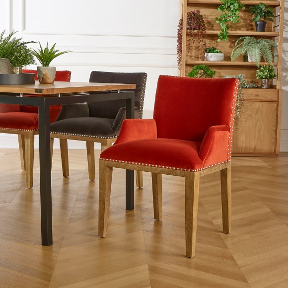 IANA - Silla de mesa de diseño en madera maciza y tela de terciopelo, madera certificada FSC®, 1 plaza