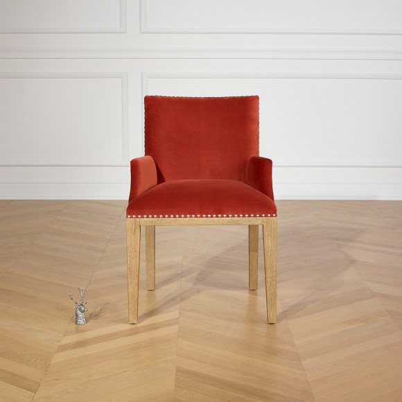 IANA- Design table chair in solid wood and velvet fabric, FSC® certified wood, 1 seat