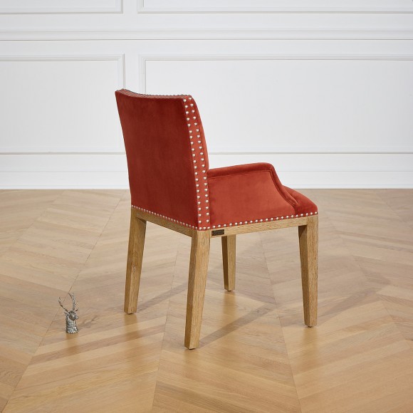 IANA- Fauteuil de table design en bois massif et tissu velours, bois certifié FSC®, 1 place